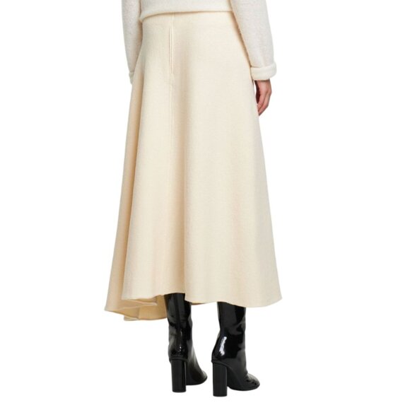 Jil Sander High Rise Midi Skirt Womens 42 US 12 Cream Boiled Wool Zipper A-Line - Picture 2 of 15